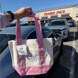 Viral Trader Joe’s mini Pink & Cream Canvas Tote Bag